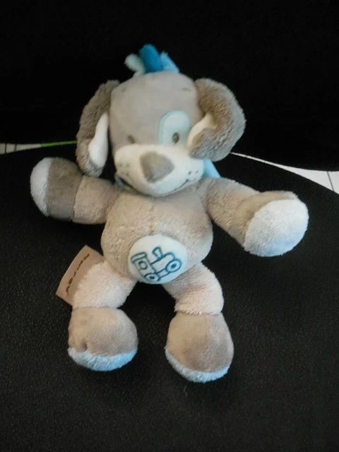 doudou peluche musical chien Cyril Gaston gris bleu train NATTOU 21cm