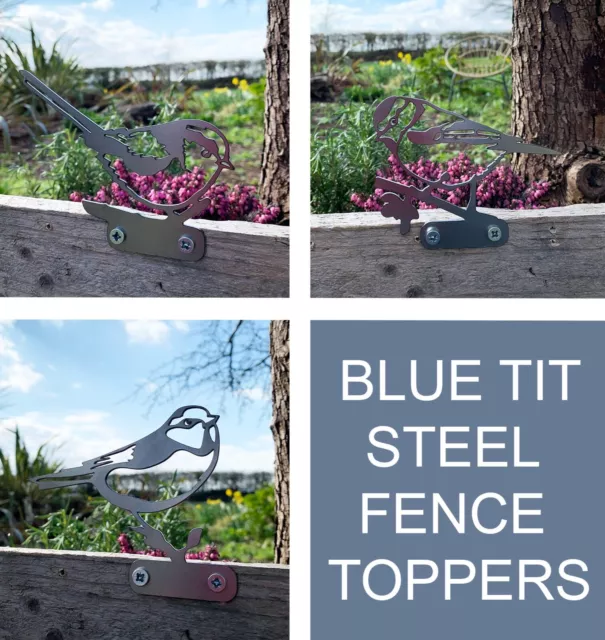 Blue Tit Bird Steel Garden Fence Topper Ornament - Designed to Rust Gift