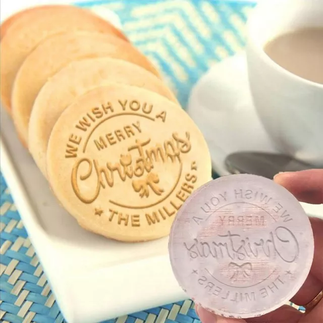 Personalized Merry Christmas Cookie Stamp with Your Family Name 3D Raised 7964