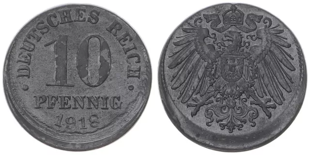 Kaiserreich 10 Pfennig 1918 Fehlprägung: J.299 10% dezentriert vz 104502