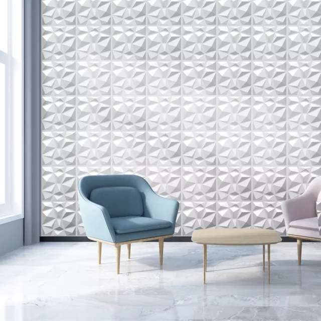 3D PVC Wall Panels Diamond Design Waterproof Wallpaper Ceiling Decor 19.7x19.7in 2