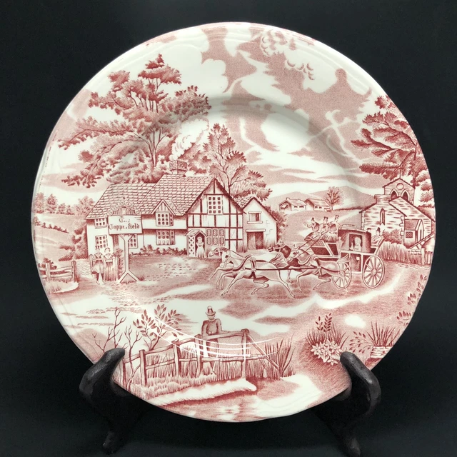 Luneville France English Style Red White Transfer Ware Plate 9.5” Copperfield