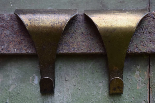 Pair of Victorian Brass Picture Rail Hooks old vintage antique painting hook peg