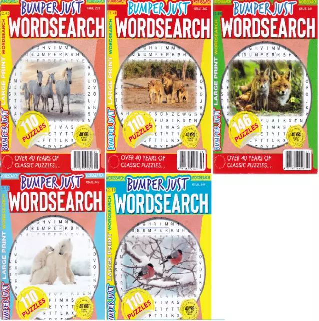 586 WORDSEARCH PUZZLES - Large Print - 5 Bumper Just Books Mags