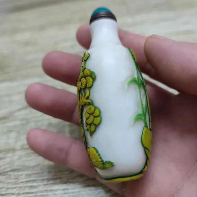 chinese beauty glazed antique glass snuff bottle Collectibles Figure-story fish 3