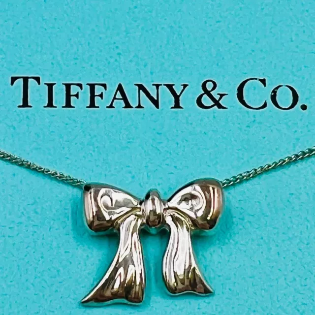 Tiffany & Co. Sterling Silver Ribbon Bow Pendant Necklace 16" Vintage