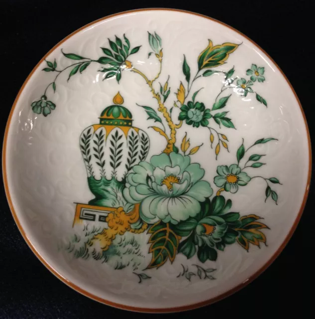 Crown Staffordshire Kowloon Butter Pat 3 5/8" Green Flowers & Urn
