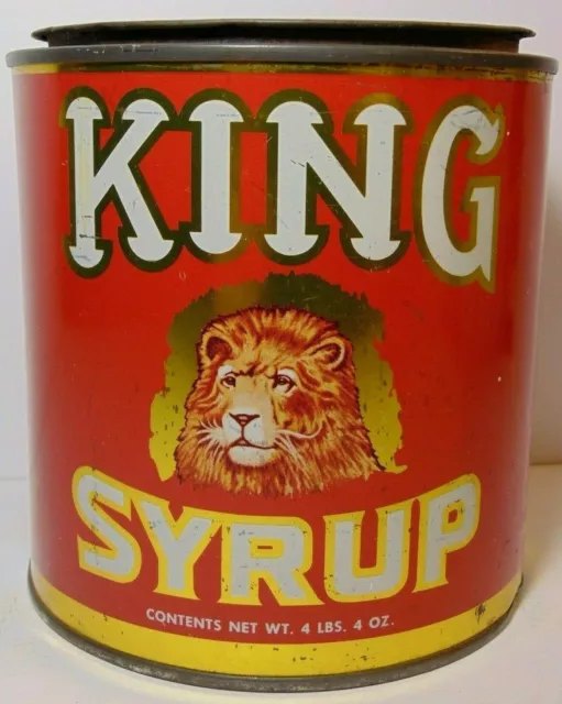 Large Old Vintage 1950s LION KING SYRUP GRAPHIC TIN LION TIN BALTIMORE MARYLAND