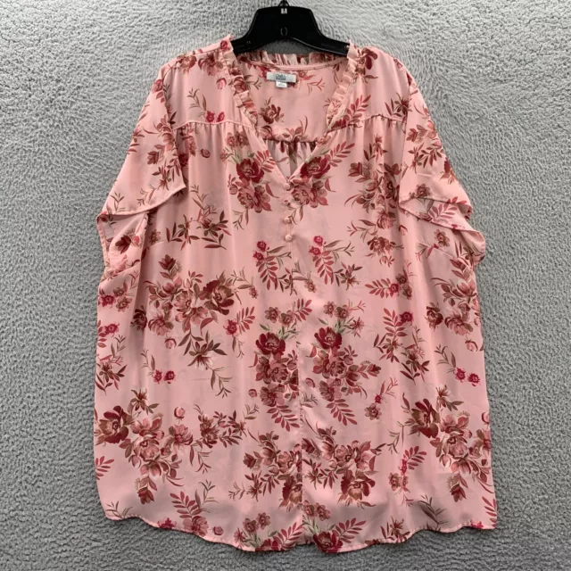 CROFT AND BARROW Blouse Womens 3X Top Floral Short Sleeve Pink Sheer