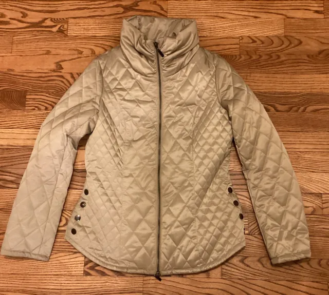 BURBERRY BRIT Tan Diamond Quilted Zip Up Jacket Fleece Lining - Warm - Size S