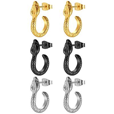 Fashion Retro Egyptian Snake Stainless Steel Ear Studs Earrings for Women Men