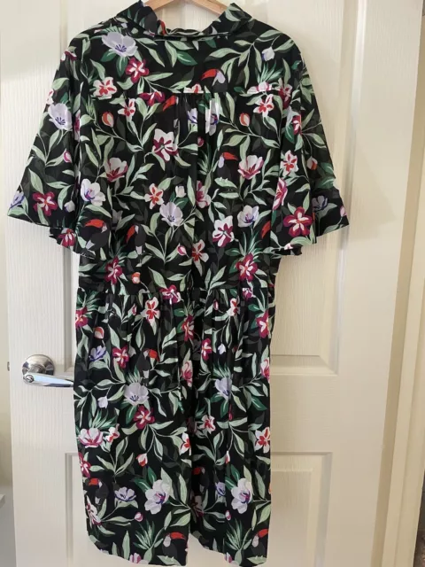 Witchery Tropical Cotton Dress with Drawstring Waist - Size 18, Ex Condition