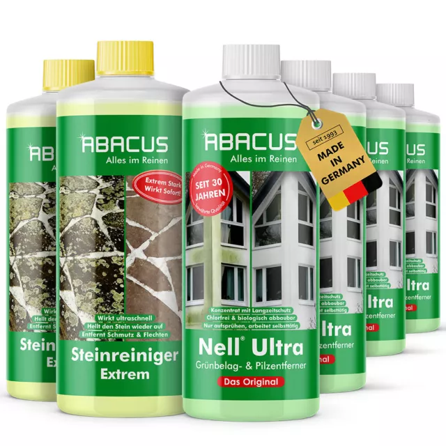 Set - 4x 1L Nell Ultra - Grünbelagentferner & 2x 1L Flechten- & Algenentferner