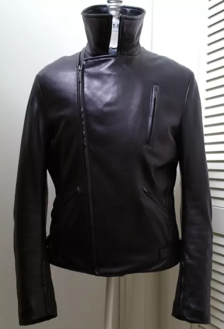 BURBERRY LONDON leather jacket black coat perfecto asymmetrical motorcycle biker 3