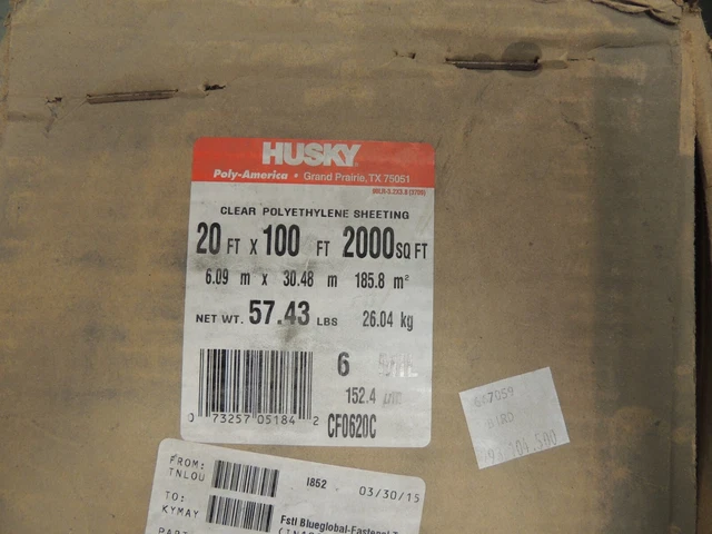 Plastic Sheeting HUSKY 20 ft. x 100 ft. Clear 6 Mil Extra Heavy Duty Coverall