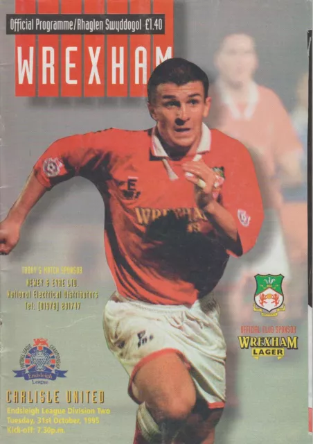 Wrexham V Carlisle United 31-10-1995 Division 2 Match Programme 1995/96