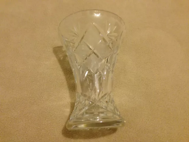 Vintage ABP American Brilliant Cut Leaded Glass Corset Vase Scalloped Edge 6.5"