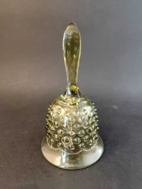 Vintage FENTON Glass Hobnail Bell Green Signed Mid Century