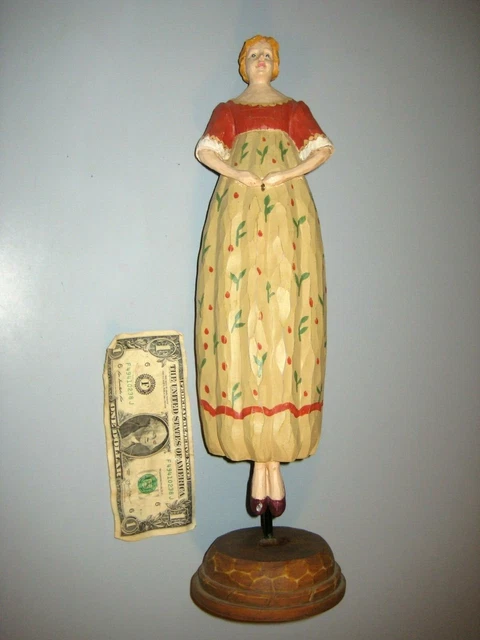 Folk Art Foreside Carved Wood Look  Victorian Woman Girl Doll Figurine 16.5"