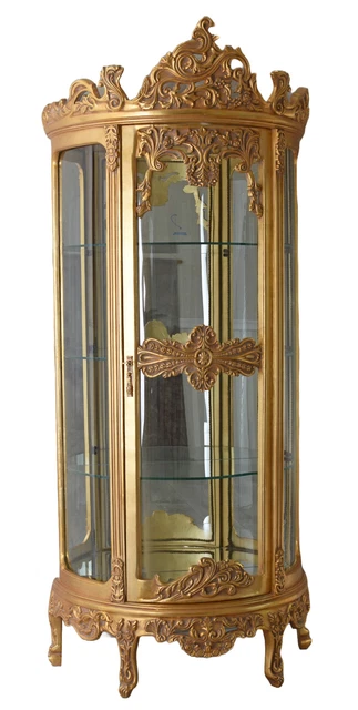 Vitrine Baroque En Bois Et Verre – Vaisselier / Buffet Avec Portes, étagères, Sculpté