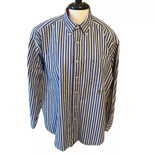 VTG 90s Tommy Hilfiger Striped Crest Mens L Button Up Shirt Long Sleeve Preppy 2