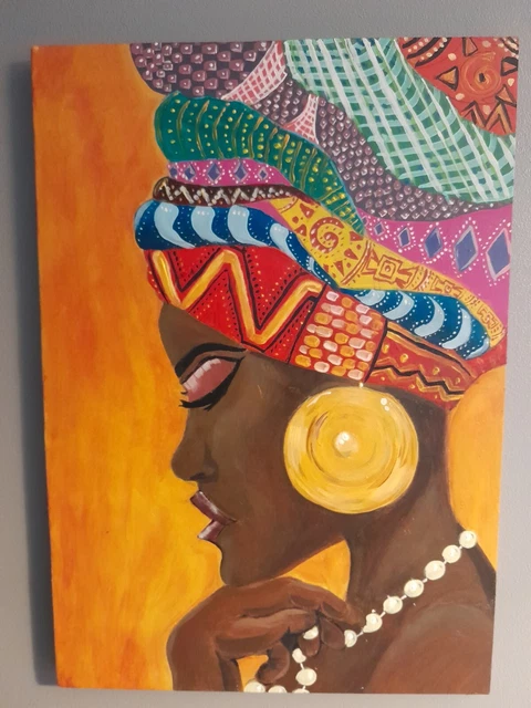 ORIGINAL PAINTING AFRICAN Warrior Woman With Headdres In Acrylic Paint ...