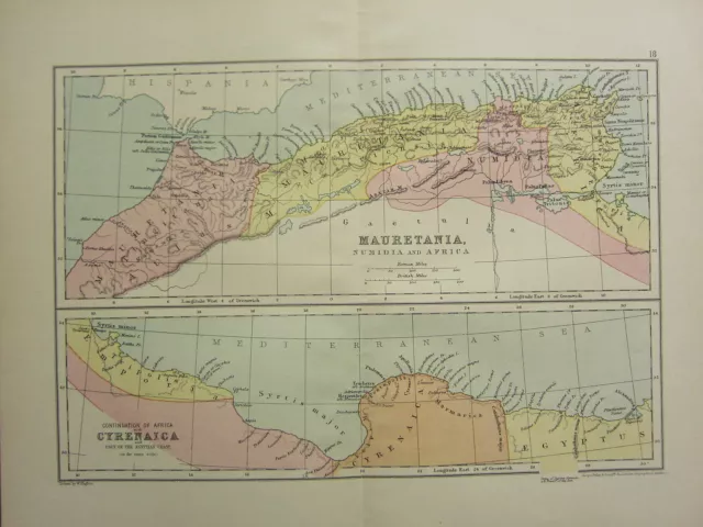 1904 Map Of Ancient History ~ Mauretania Numidia & Africa ~ Cyrenaica Egyptian