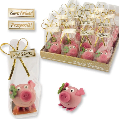 Porcellino fortunato marzapane con trifoglio 1 pezzo da 26 g (100 g = 11,50 €)