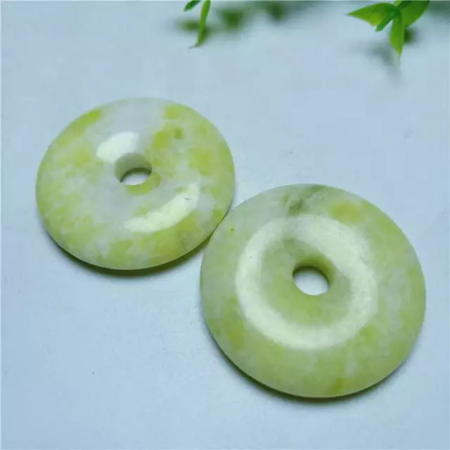 2Pc Natural Lantian Jade Pendant Safety Button Craft Ornaments Amulet 50mmx12mm 3
