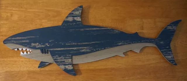 24" Great White Shark Rustic Wood Plank Sign Beach Sailing Boat Home Decor NEW