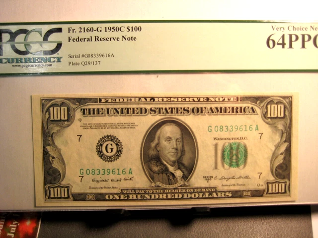 1950C $100 Fr.#2160-G  FEDERAL RESERVE NOTE CHICAGO PCGS NEW VERY CHOICE 64 PPQ