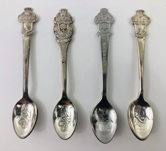 VTG Lot of 4 Rolex Watch Souvenir Collector Spoons ~ Bucherer ~ Lucerne