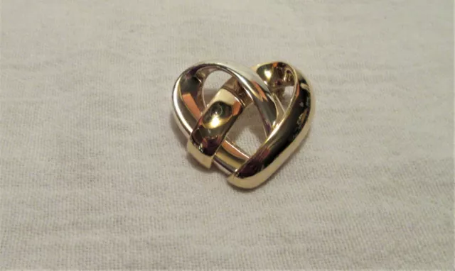 Vintage Two Tone Silver & Gold Tone Interwoven Heart Brooch Pin