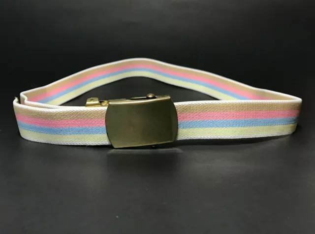 Women's Belt One Size  Yellow Blue Pink VTG 1" Striped Stretch Casual Ladies