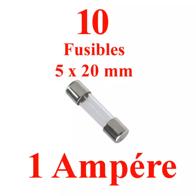 10 Fusibles en Verre 5 x 20 mm Puissance 1 Ampére