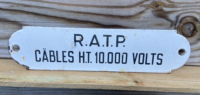 PLAQUE ÉMAILLÉE ANCIENNE R.A.T.P câbles 10000 Volts signalisation bus ...