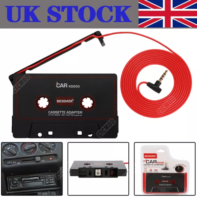 Car Cassette Casette Tape MP3 MP4 Player CD iPod iPhone 3.5mm AUX Audio Adapter