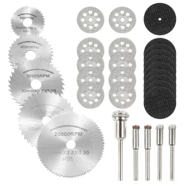 30Pcs Mini Diamond Saw Blade Cutting Disc Wheel + Mandrel Dremmel Rotary Tool