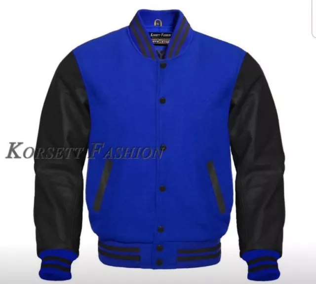 College-/ Baseballjacke aus Wolle mit echten Rindslederärmeln Gr. XS - 7XL