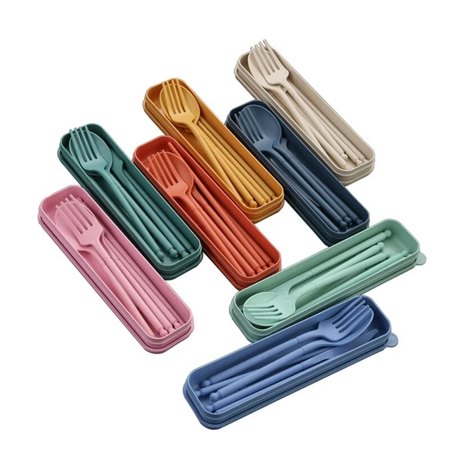 Set di utensili portatili 8 colori con custodia, set posate da viaggio riutilizzabili, Sp Q2M1
