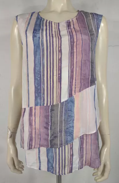 NWT Nic + Zoe pink blue purple striped silk blend tank top blouse ladies Medium