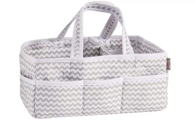 NEW Dove Gray Chevron Storage Caddy-Chevron Print Body Handles and Lining, Gray