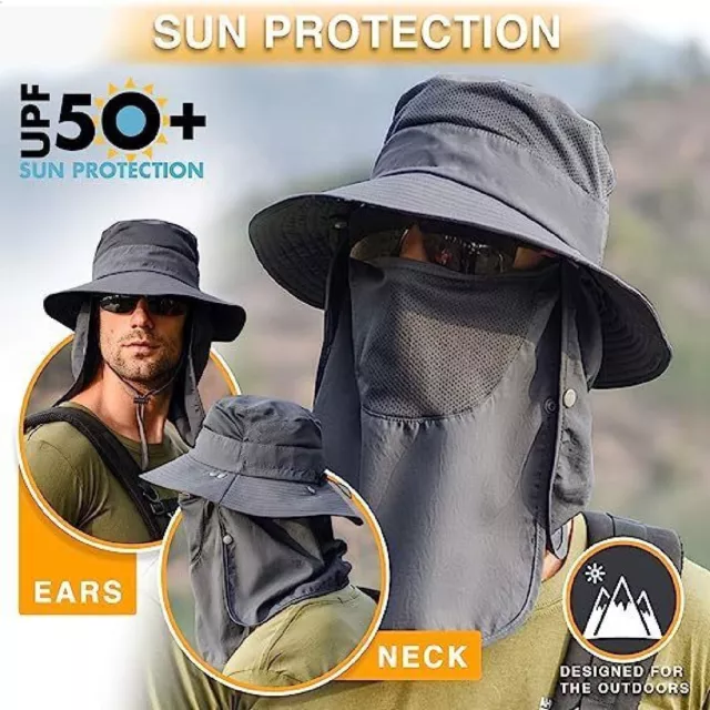 Unisex Face Neck Flap Hat Wide Brim Cap Outdoor Hiking UV Sun Protect Quick  Dry