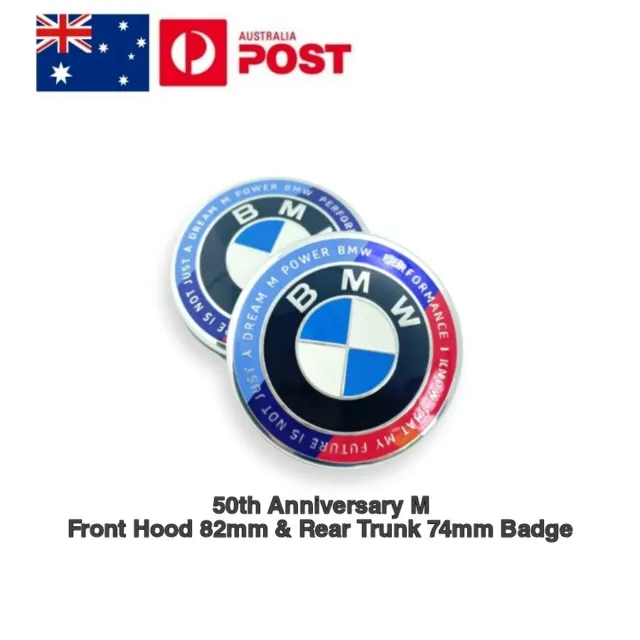 50 Years M Front Hood 82mm & Rear Trunk 74mm Badge Emblem Logo For BMW Series AU