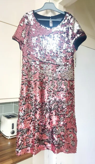 Primark Silver Pink Reversible Sequinned  Dress Fully Lined Age 9-10 Years Girls