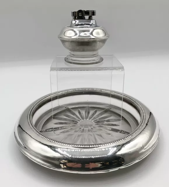 Frank M. Whiting Sterling Rimmed Ashtray/ Wine Coaster & Sterling Lighter /b
