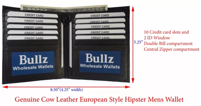 MENS BIFOLD 2 ID WESTERN LARGE WALLET GENUINE LEATHER HIPSTER EURO Bk