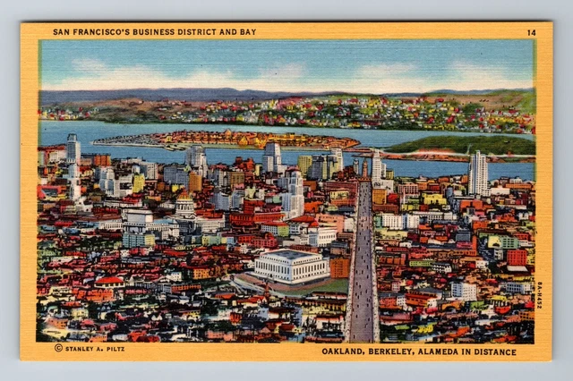 San Francisco CA- California, Business District And Bay Antique Vintage Postcard