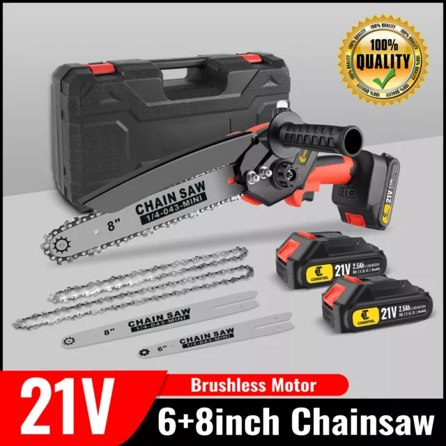 6/8inch Mini Cordless Chainsaw Electric One-Hand Saw Wood Cutter Li-Ion Battery