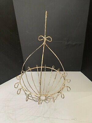 Old Vintage Wrought Iron Wire Hanging Planter Plant Holder